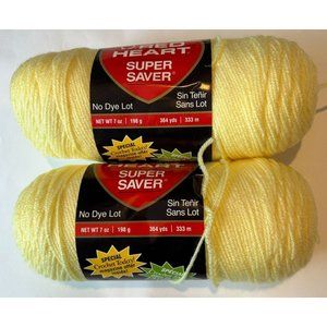 NEW 2 Skeins Yarn Red Heart Pale Yellow 364 yards each, 100% Acrylic,‎ Knitting